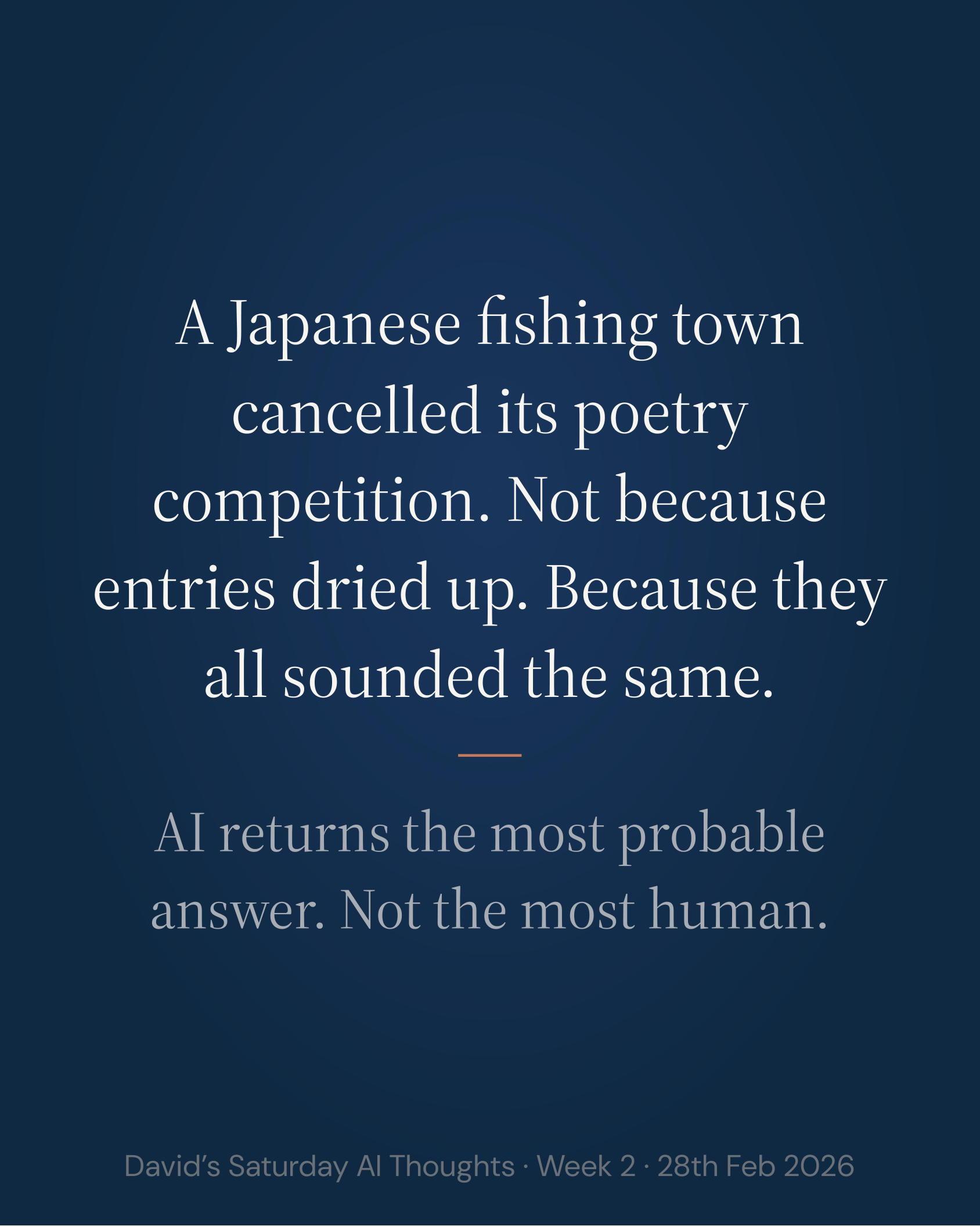 A Japanese fishing town cancelled its poetry competition.