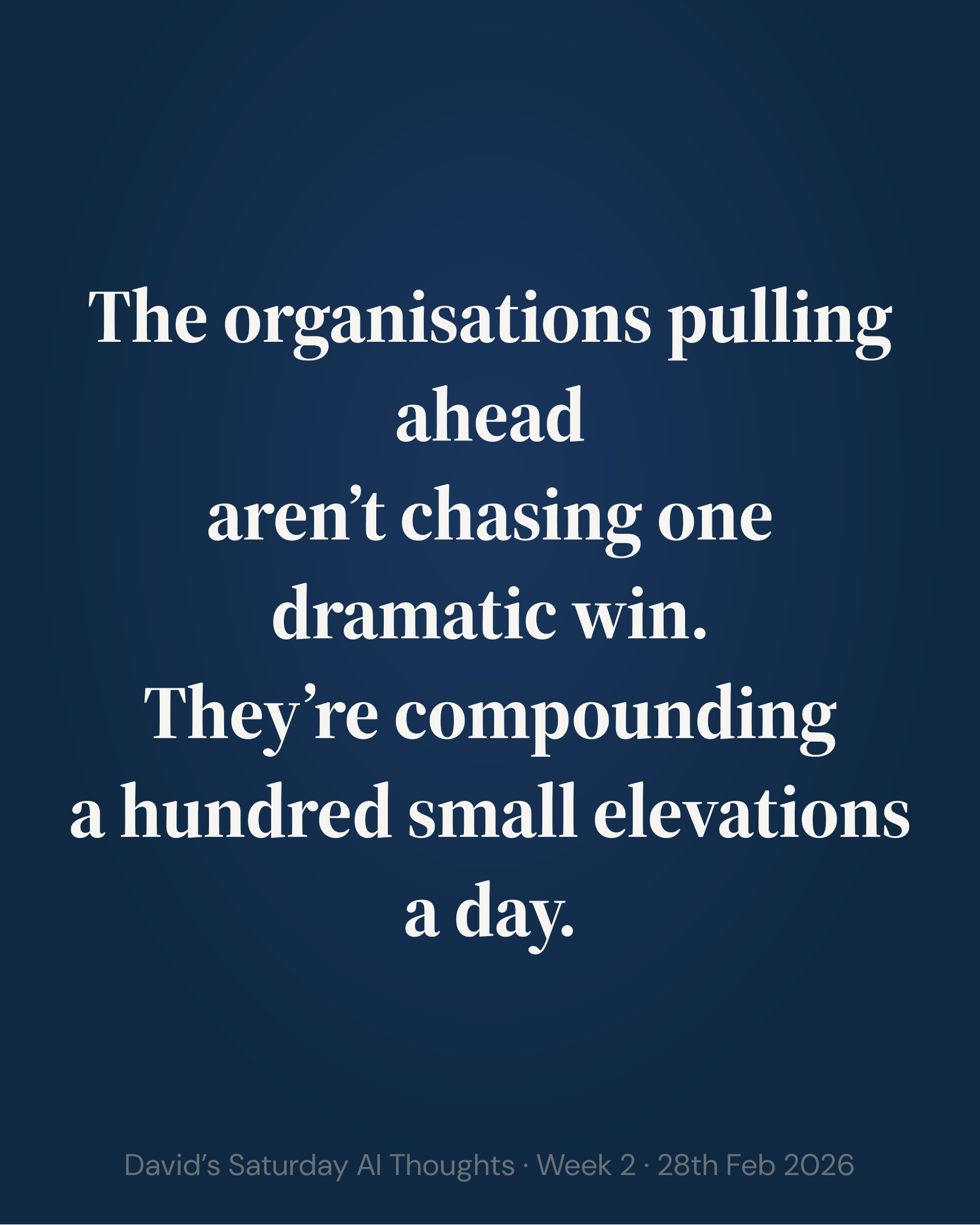 The organisations pulling ahead are compounding a hundred small elevations.
