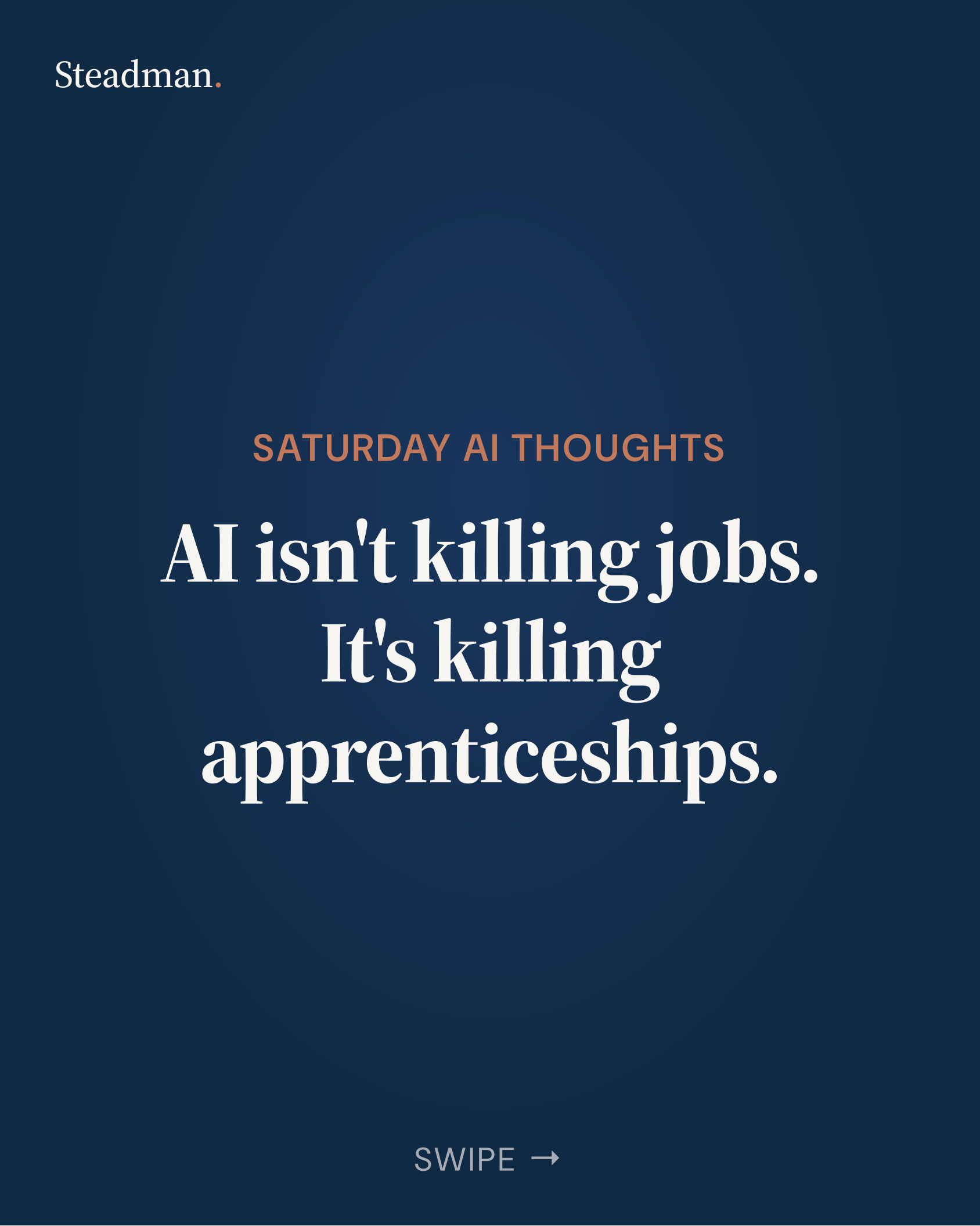 LinkedIn carousel: AI isn't killing jobs. It's killing apprenticeships.