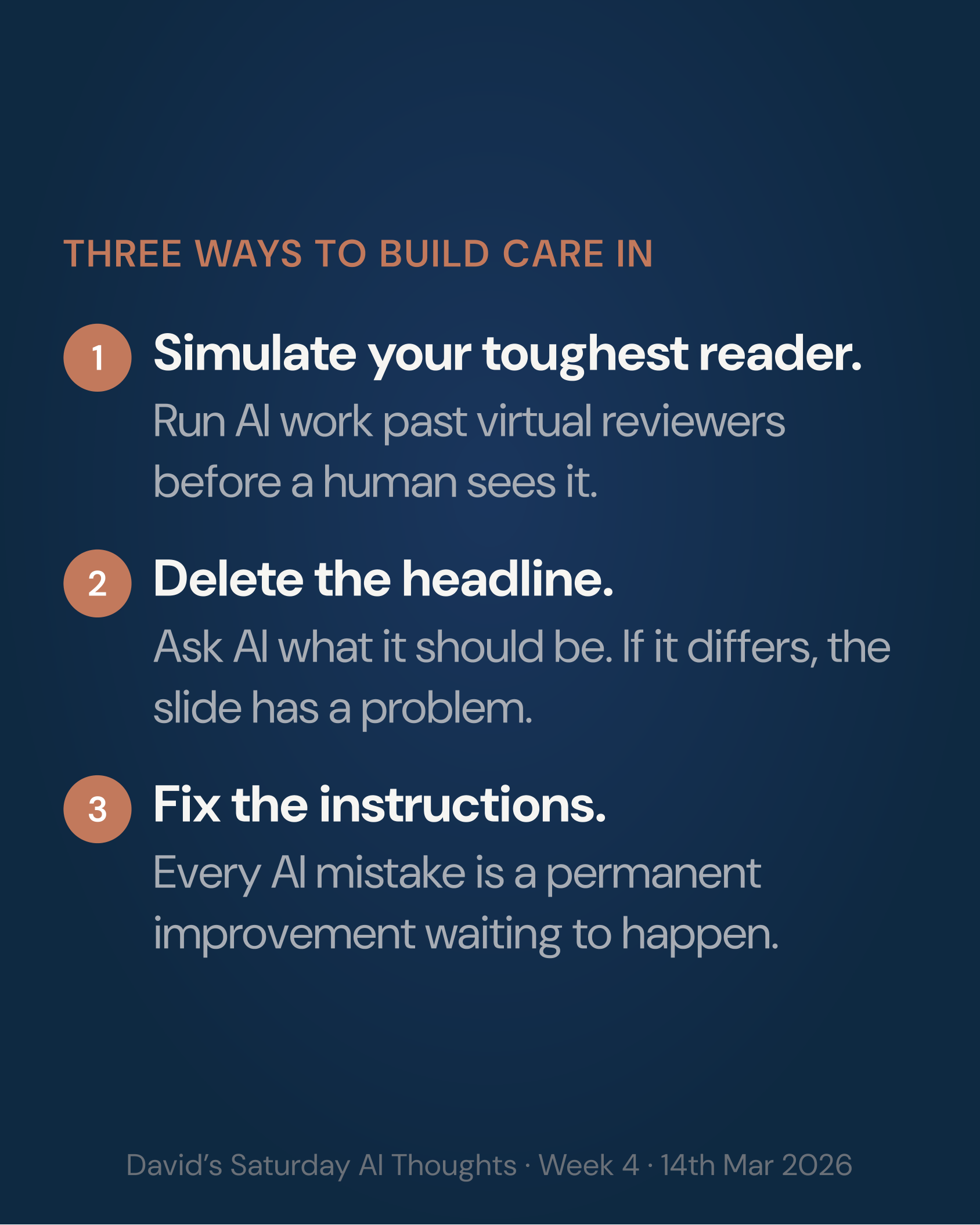 Three ways to build care in.