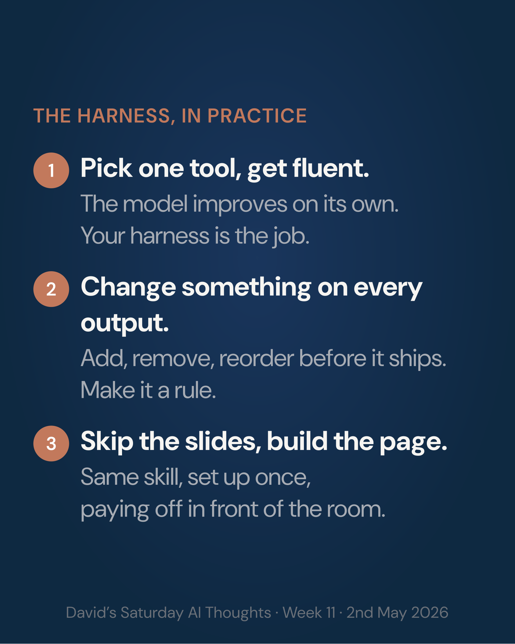 Slide 7: The harness, in practice