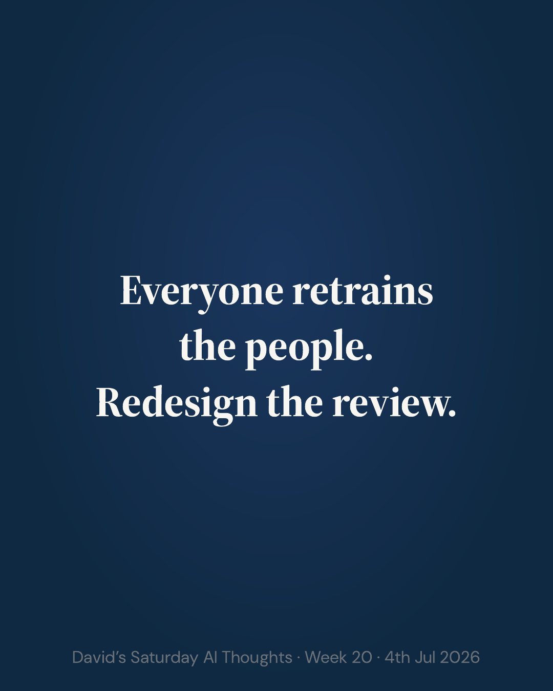 Slide 7: Closing. Everyone fixes the training. Redesign the review
